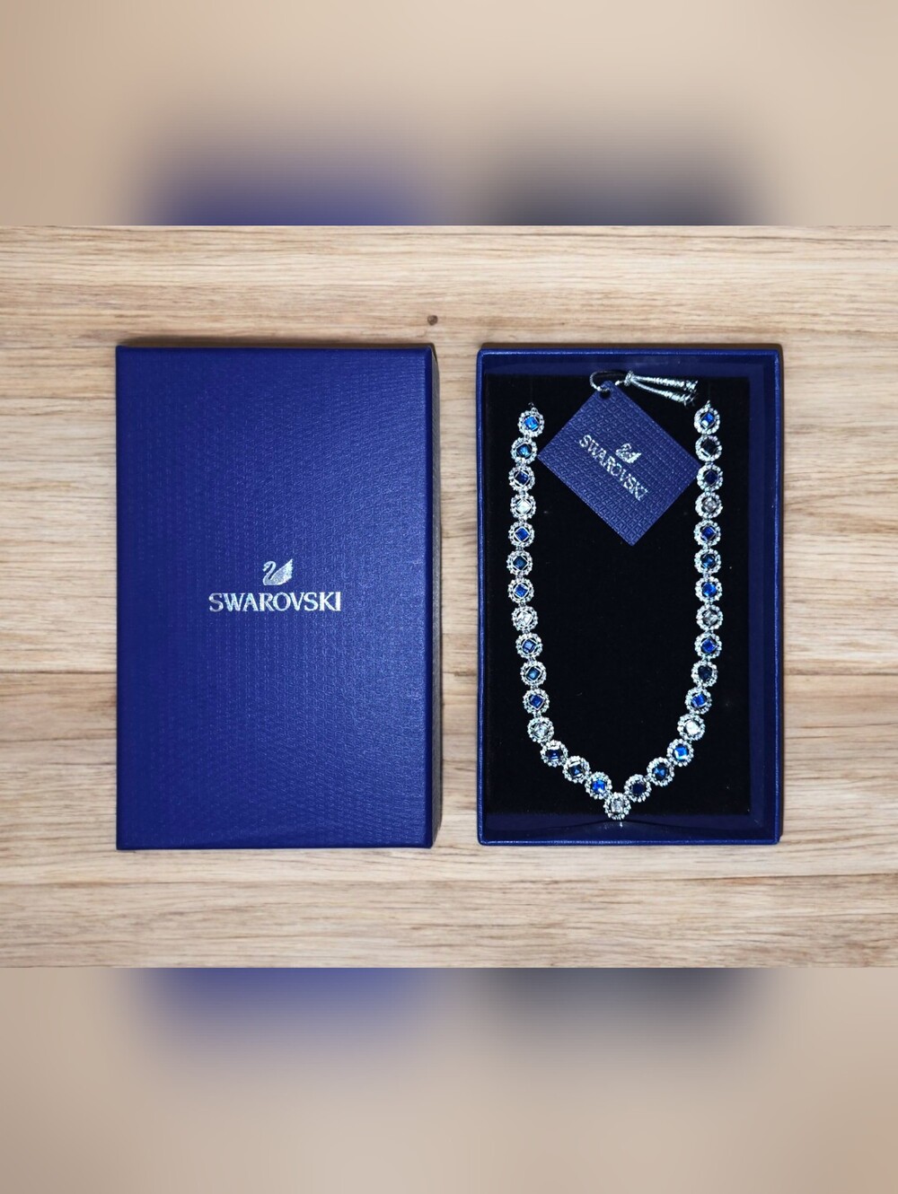 Swarovski Angelic Square Necklace | Blue Crystals | Rhodium Plated